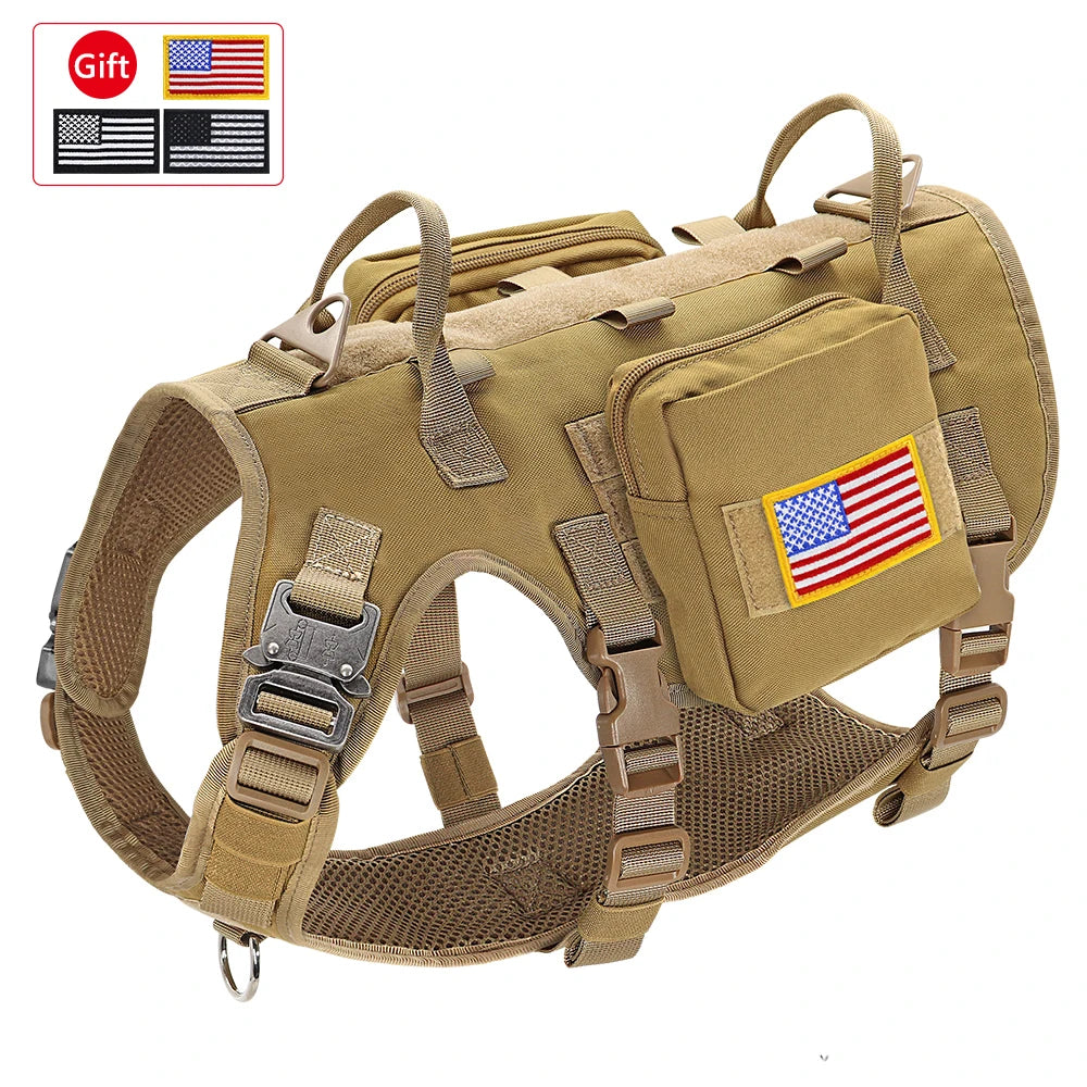 Taktiset valjaat armeija koiravaljaat, useita värejä  / Tactical Military Dog Harness Collar Leash Set Durable Big Dog Training Harness Vest MOLLE For Large Dogs With Pouches Flag