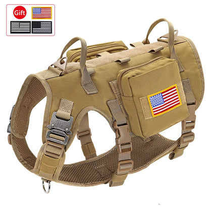 Taktiset valjaat armeija koiravaljaat, useita värejä  / Tactical Military Dog Harness Collar Leash Set Durable Big Dog Training Harness Vest MOLLE For Large Dogs With Pouches Flag